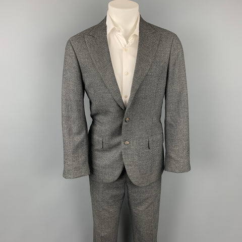 BRUNELLO CUCINELLI para WILKES BASHFORD Talla 38 Traje con solapa de pico en mezcla de lana a cuadros gris y carbón