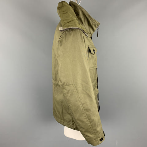 BURBERRY PRORSUM Resort 2013 Size 42 Olive Solid Cotton Zip & Snaps Jacket