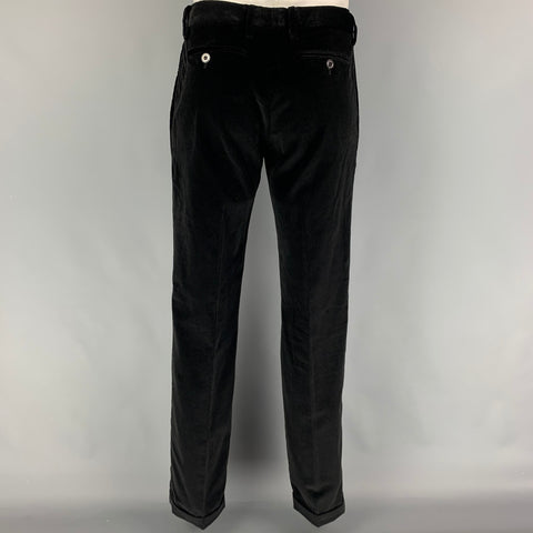 JUST CAVALLI Size 44 Black Velvet Cotton Velvet Notch Lapel Suit