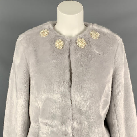 TYLER BOE Size S Light Gray Acrylic &  Polyester Faux Fur Jacket