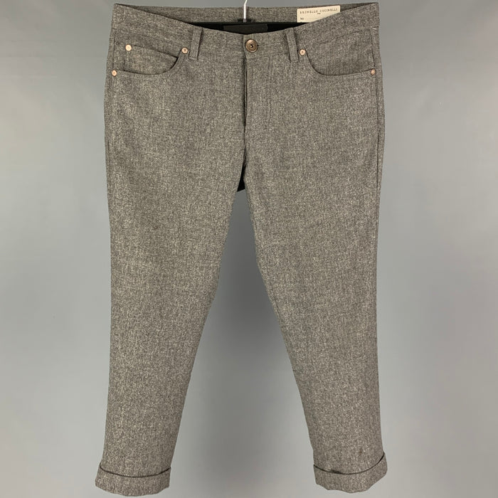 BRUNELLO CUCINELLI Talla 32 Pantalones casuales con botones de cachemira y lana de lana gris
