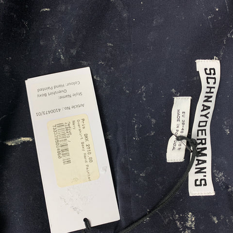 SCHNEYDERMAN'S Size M Navy & White Splattered Cotton / Viscose Overshirt Boxy Jacket