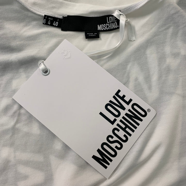 LOVE MOSCHINO Size 4 White & Navy Scarf Logo Graphic Print T-Shirt