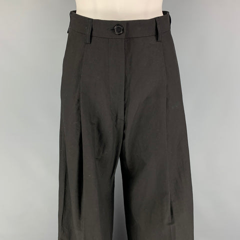 DRIES VAN NOTEN Size 4 Black Cotton Linen Wide Leg Dress Pants