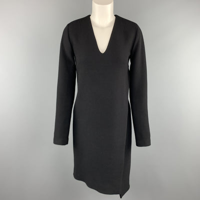 CoSTUME NATIONAL Size 4 Black Wool Long Sleeve Wrap Dress