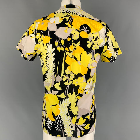 LOUIS VUITTON Size S Yellow Black Taupe Abstract Floral Short Sleeve Shirt