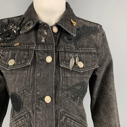 MARC JACOBS Chaqueta corta con alfileres de mezclilla lavada negra talla M 