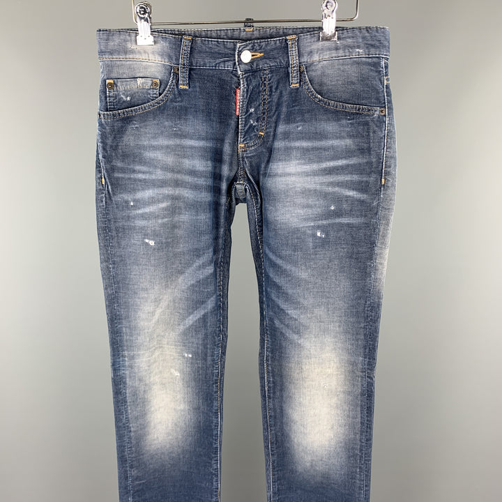 DSQUARED2 Size 32 Blue Washed Corduroy Distressed Jeans