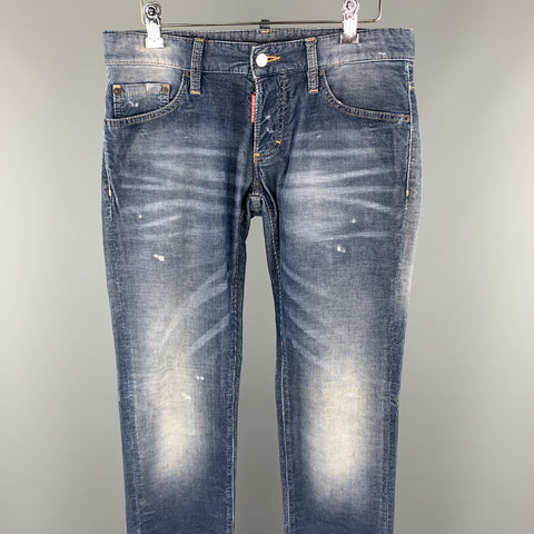 DSQUARED2 Size 32 Blue Washed Corduroy Distressed Jeans