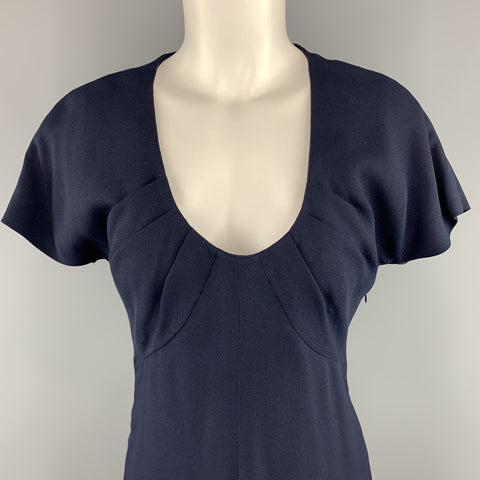 Vintage GIVENCHY Tamaño 6 Crepe Marino Reunido Vestido de Cóctel Scoop Neck