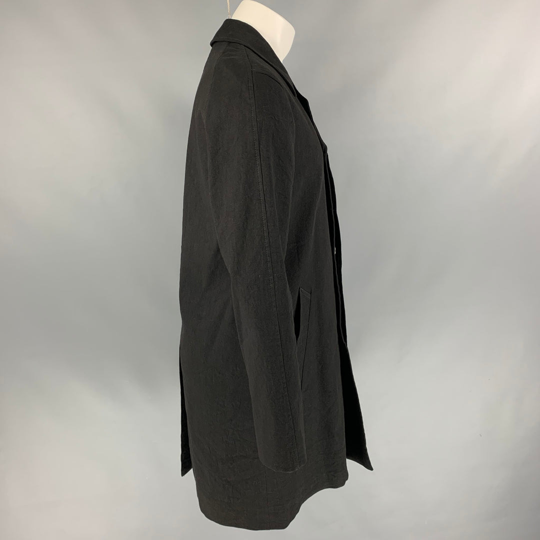 MARC JACOBS Size 36 Black Textured Linen Blend Hidden Placket Coat
