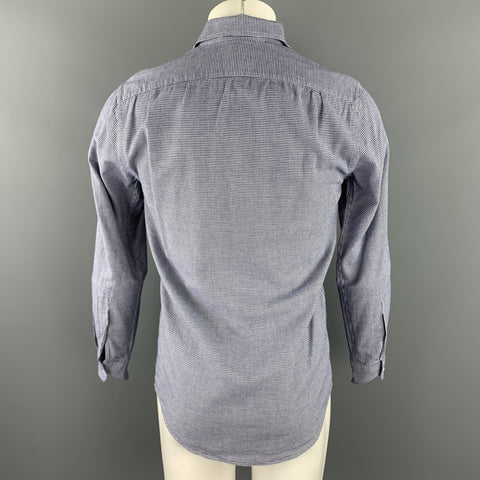 RALPH LAUREN Purple Label Size S Navy & White Houndstooth Cotton Button Up Long Sleeve Shirt