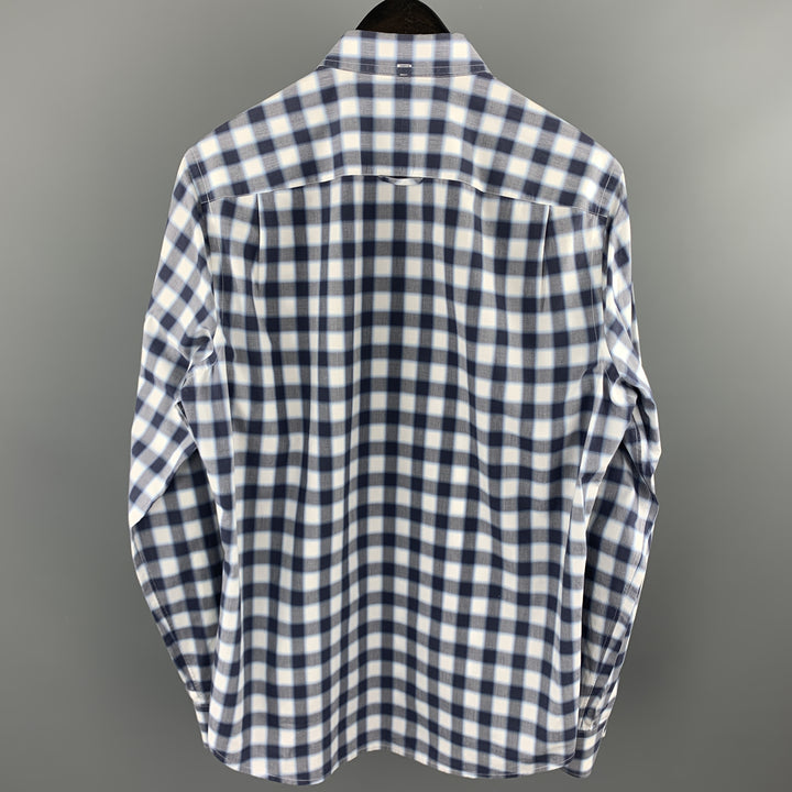 VINCE Size M Navy & Gray Plaid Cotton Button Down Long Sleeve Shirt