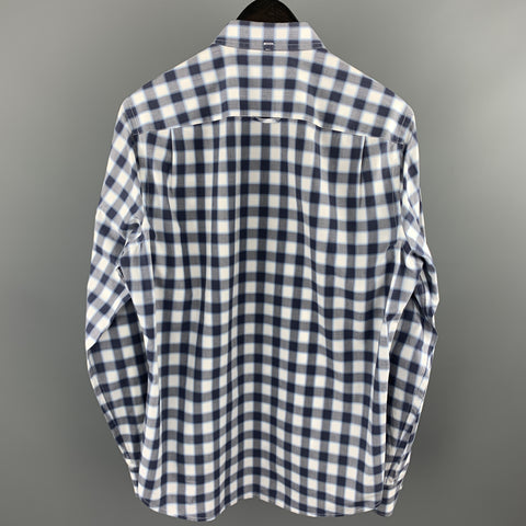 VINCE Camisa de manga larga con botones de algodón a cuadros azul marino y gris talla M