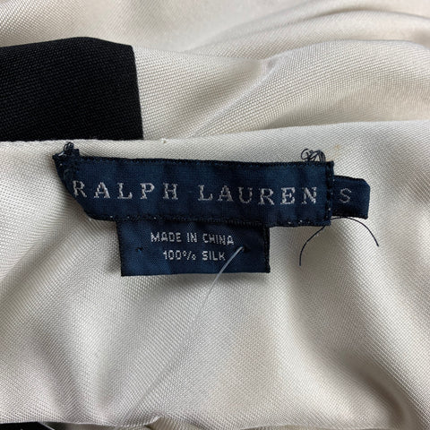 RALPH LAUREN Blue Label Talla S Vestido sin mangas de seda con bloques de color en blanco y negro