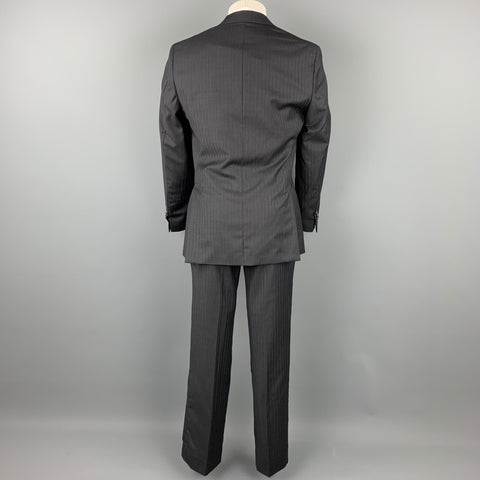 JOHN VARVATOS * U.S.A. Size 38 Regular Black Stripe Wool Peak Lapel Suit