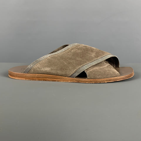 BRUNELLO CUCINELLI Talla 8 Sandalias sin cordones de ante gris salvia