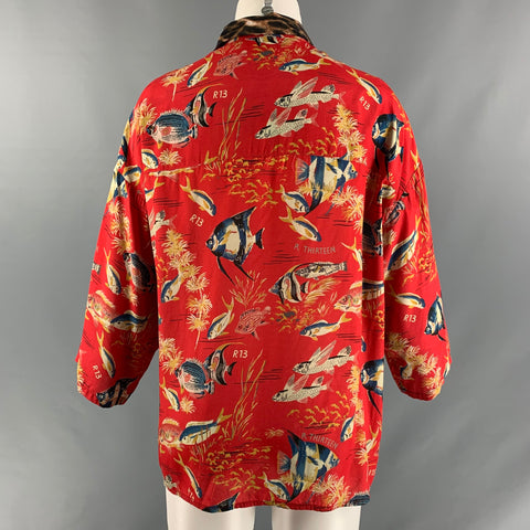 R13 Size XS Red Viscose Print Blouse