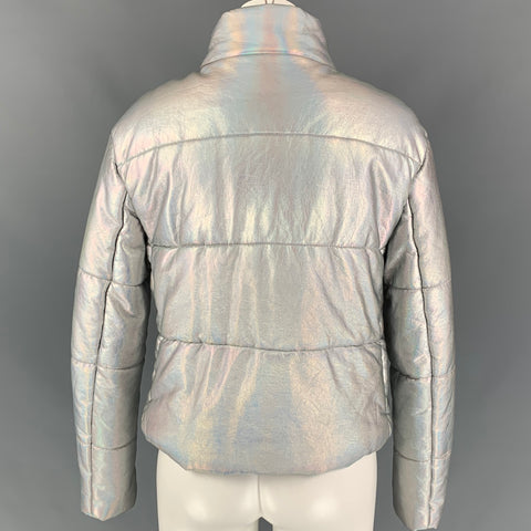 VEDA Chaqueta con cremallera de poliuretano acolchada iridiscente plateada talla S