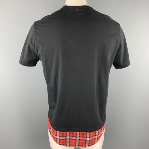 NEIL BARRETT Size L Black Mixed Fabrics Cotton Crew-Neck T-shirt