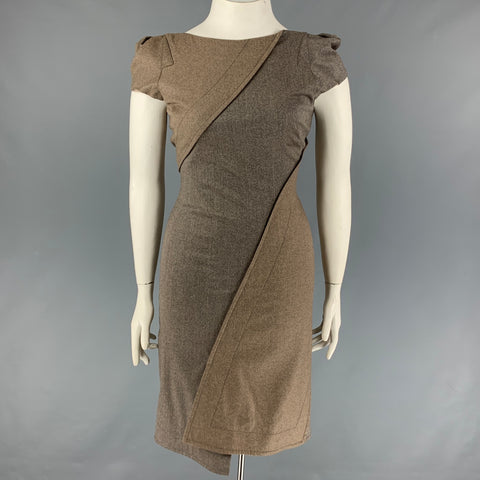 ZAC POSEN Size 10 Grey Brown Wool Blend Stripe Shift Dress