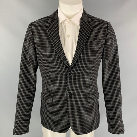 MARNI Size 38 Black & Grey Window Pane Wool Notch Lapel Sport Coat