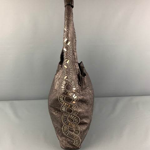 CALLEEN CORDERO Silver Grey Studded Leather Hobo Handbag