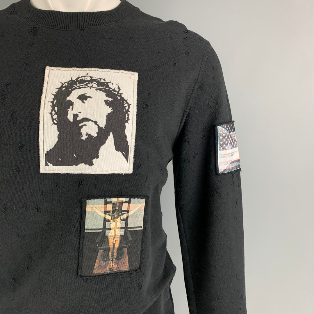 GIVENCHY par Ricardo Tisci Taille S/M Ensemble court et sweat-shirt surdimensionné en coton patchwork Jesus noir
