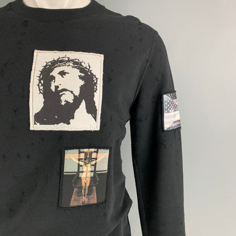 GIVENCHY de Ricardo Tisci Talla S/M Conjunto corto de sudadera extragrande de algodón con patchwork de Jesús negro