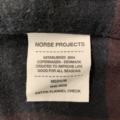 NORSE PROJECTS Size M Charcoal &  Burgundy Plaid Cotton Flannel Long Sleeve Shirt