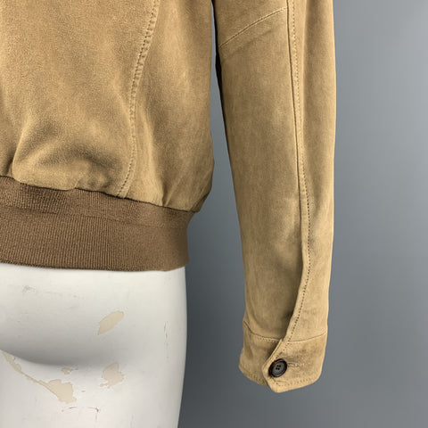 GANT L Tan Suede Zip Up Slit Pockets Buttoned Cuffs Bomber Style Jacket