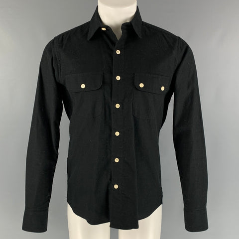 EIGHTEEN WAITS Size M Black Solid Cotton Patch Pockets Long Sleeve Shirt