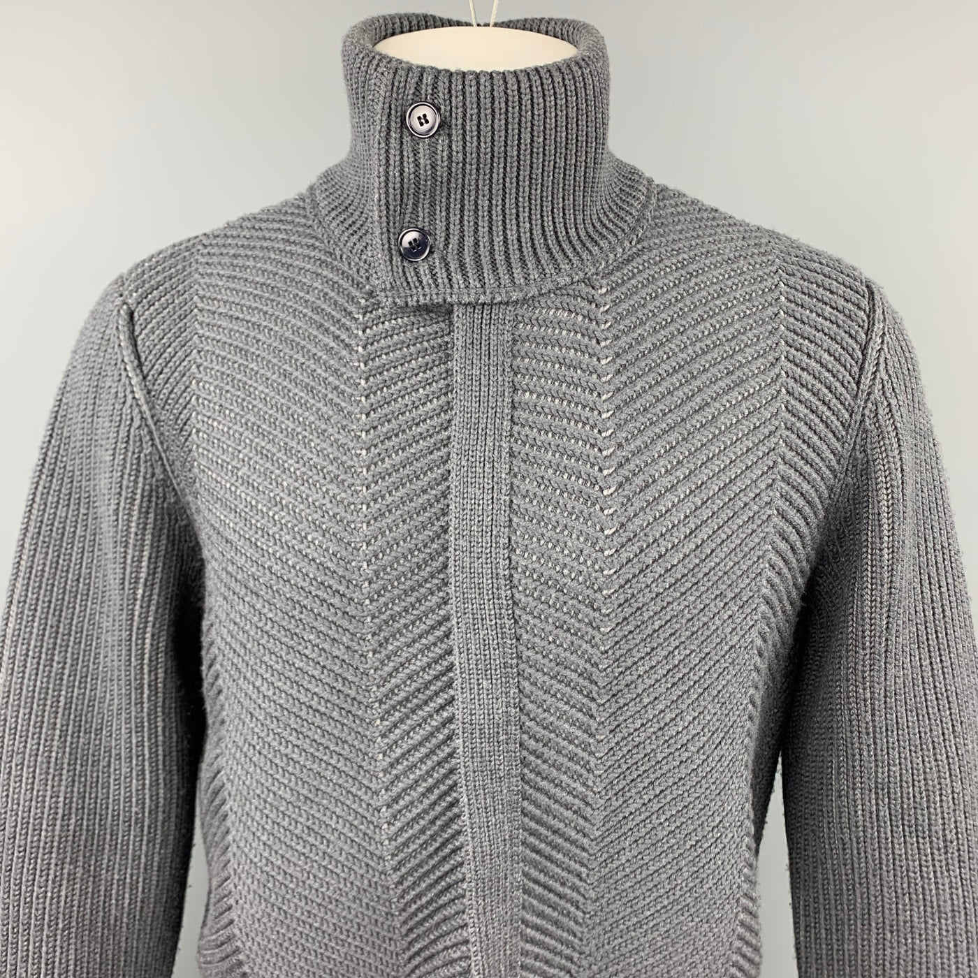 LOUIS VUITTON Size M Gray Knitted Wool Blend Zip Up High Collar Jacket