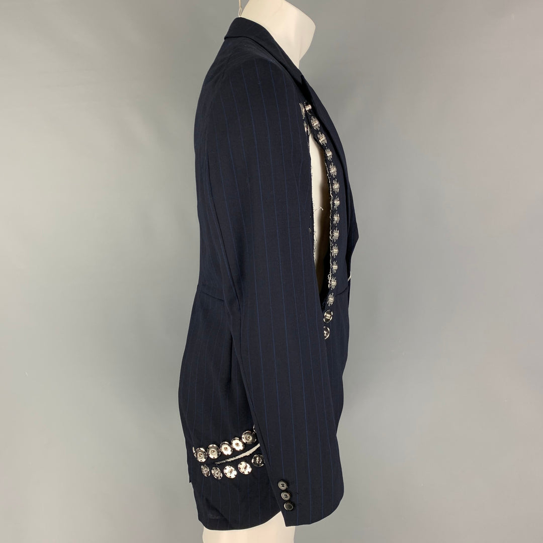 COMME des GARCONS HOMME PLUS Size M Navy Blue Stripe Wool Jacket
