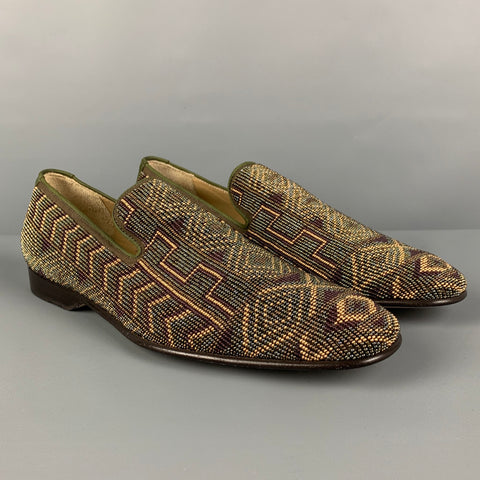 DONALD J PLINER Size 9 Olive Purple Beaded Leather Slip On Loafers