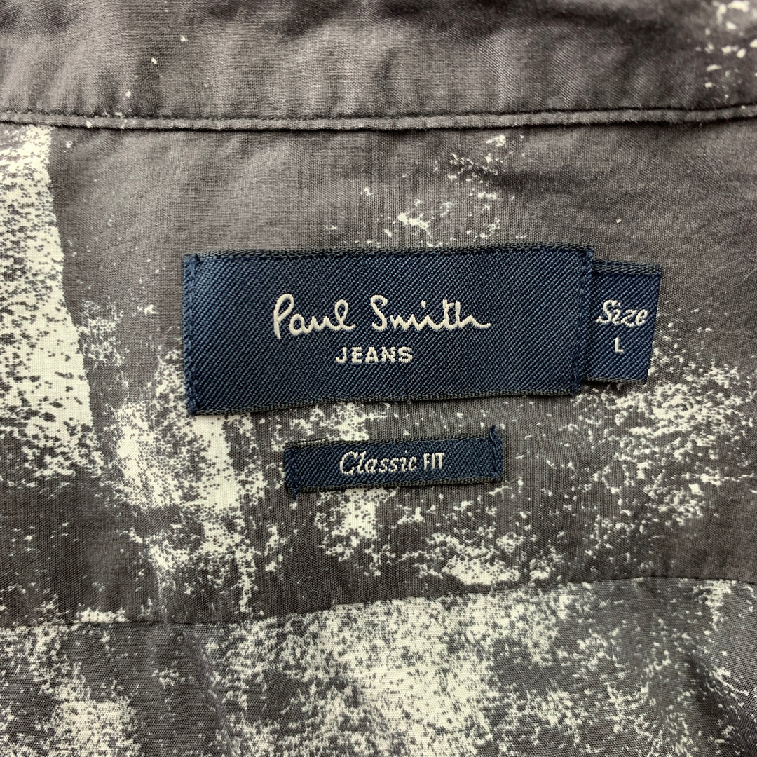 PAUL SMITH JEANS Talla L Camisa de manga corta jaspeada en color carbón y blanco