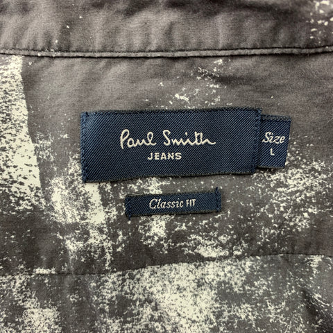 PAUL SMITH JEANS Size L Charcoal & White Marbled Short Sleeve Shirt