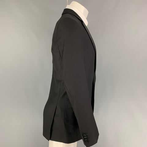 CALVIN KLEIN COLLECTION Size 38 Black Wool Tuxedo Sport Coat