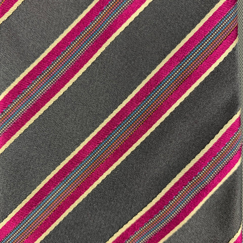 PAUL SMITH Grey & Magenta Diagonal Stripe Silk Tie