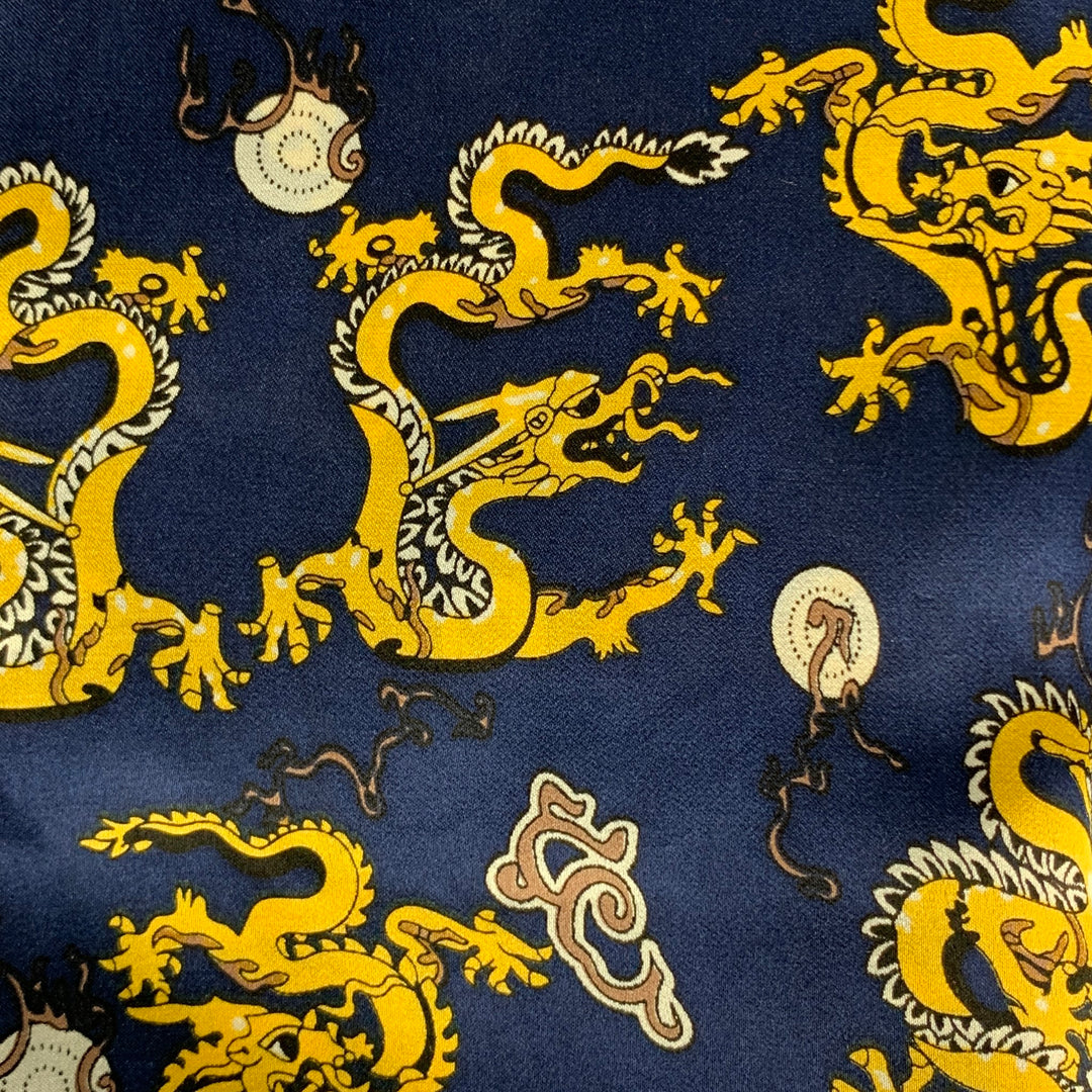 VINTAGE Navy Yellow Chinoiserie Silk Scarves