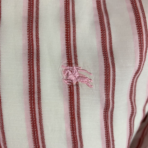 BURBERRY LONDON Size M Brick Red Stripe Cotton Blend Button Up Long Sleeve Shirt