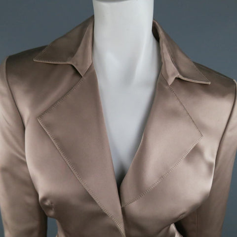 YVES SAINT LAURENT Rive Gauche Size 10 Muted Mauve Beige Silk Satin Top Stitch Skirt Suit