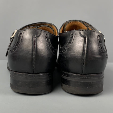 GRAVATI Size 10 Black Perforated Leather Double Monk Strap Lace Up Shoes