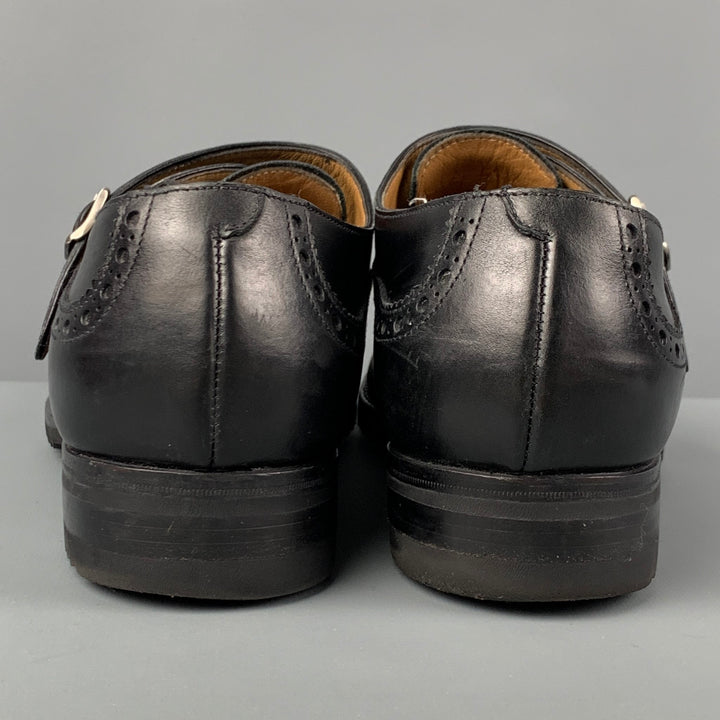 GRAVATI Size 10 Black Perforated Leather Double Monk Strap Lace Up Shoes