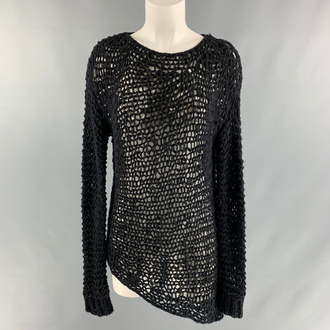 HELMUT LANG Talla P Jersey asimétrico transparente en mezcla de alpaca negra