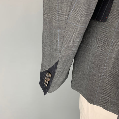 MOSCHINO Size 42 Regular Grey Navy Patchwork Wool Notch Lapel Sport Coat