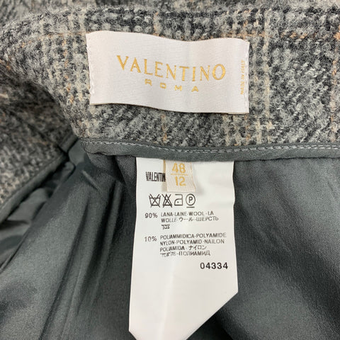 VALENTINO Taille 12 Jupe crayon à carreaux en laine crème grise en polyamide