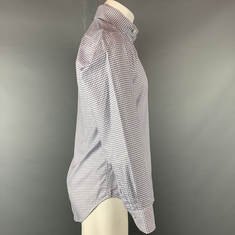 IKE BEHAR Size S White & Blue Square Print Cotton Long Sleeve Shirt