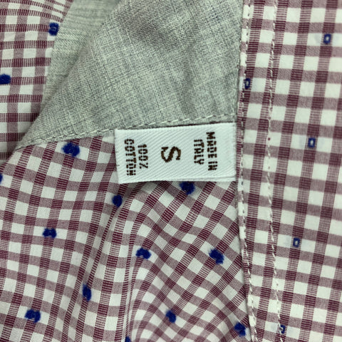 BRUNELLO CUCINELLI Size S Burgundy White Checkered Button Down Long Sleeve Shirt