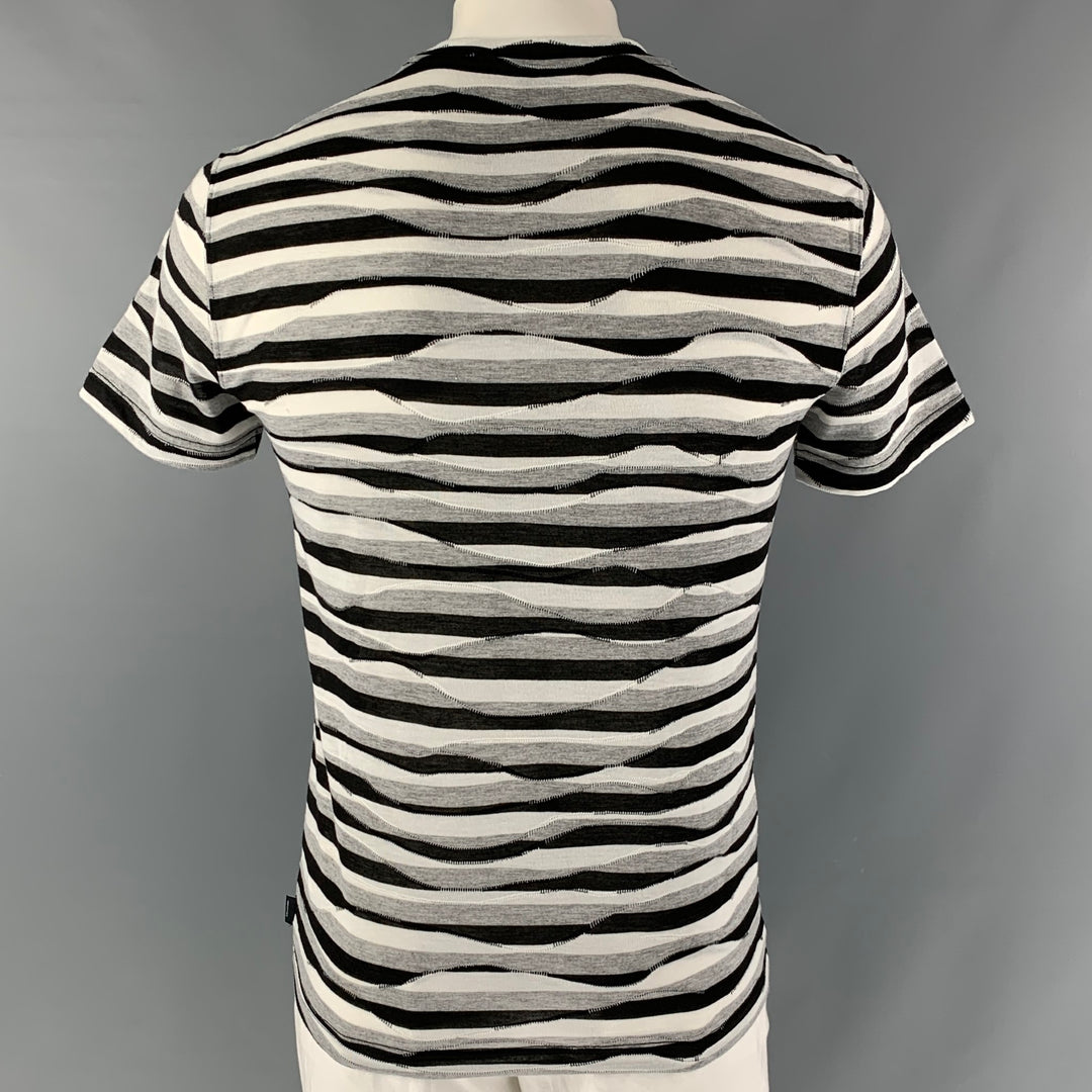 ARMANI COLLEZIONI Size L Grey, Black & White Pattern Polyester & Viscose T-shirt
